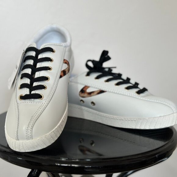 Tretorn Nylite Plus Leather Sneakers in White Leopard - Picture 2 of 15